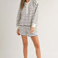 Black white Stripes Printed Half Button Long Sleeve Top and Shorts Set