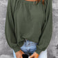 Green Scoop Neck Puff Sleeve Waffle Knit Top