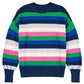 Bright Green Rainbow Striped Crew Neck Drop Shoulder Sweater