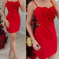 Floral Decor V Neck Spaghetti Strap Bodycon Dress Casual Backless Mini Dress