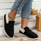 Black Suede Furry Lined Slip on Flat Shoes