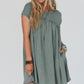 Mist Green Frilled Gathered Seam Round Neck T Shirt Dress