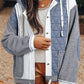 Light Blue Quilted Textured Patchwork Loose Fit Hooded Jacket