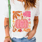 White Floral Pumpkin Printed Crewneck Thanksgiving T Shirt