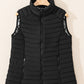 Black Plush Collared Quilted Zipped Puffer Vest