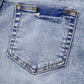 Beau Blue Pearl Studded Pockets Raw Hem Denim Shorts