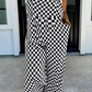 Black Checkered Print Pocketed Wide Leg Jumpsuit