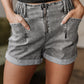 Gray Zipped Light Wash Cuffed Edge Denim Shorts