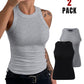 2 Pack Round Neck Thick Strap Racerback Ribbed Tank Slim Fit Tops without Bra Pads