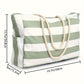 Smoke Green Striped Waterproof Canvas Large Capacity Tote Bag