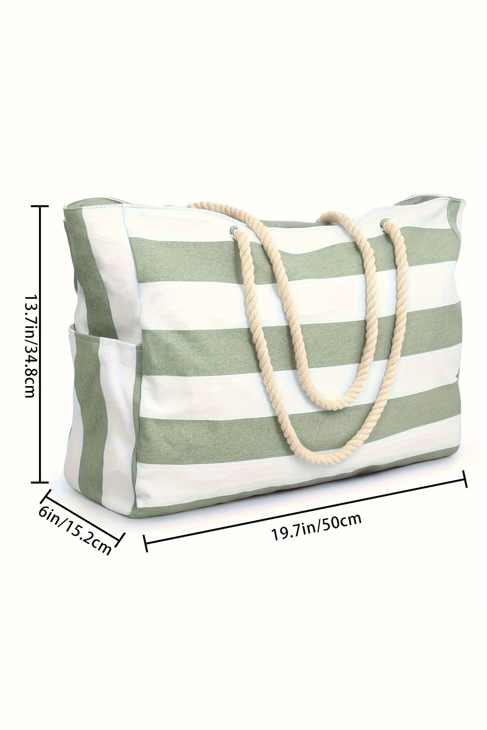 Smoke Green Striped Waterproof Canvas Large Capacity Tote Bag