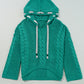 Sea Green Cable Knit V Neck Contrast Drawstring Hooded Sweater