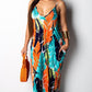 Leaf Print Pocket Design Maxi Dress