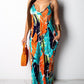 Leaf Print Pocket Design Maxi Dress