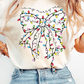 White Colored Light Bowknot Graphic Crewneck T Shirt