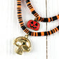 Russet Orange Skull Pumpkin Face Pendant Layered Beaded Halloween Necklace