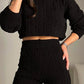 2 Piece Crewneck Long Sleeve Cable Knit Crop Sweater High Waist Shorts Tracksuits Outfits