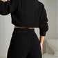 2 Piece Crewneck Long Sleeve Cable Knit Crop Sweater High Waist Shorts Tracksuits Outfits