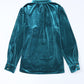 Green Frilled Neck Buttoned Front Velvet Top