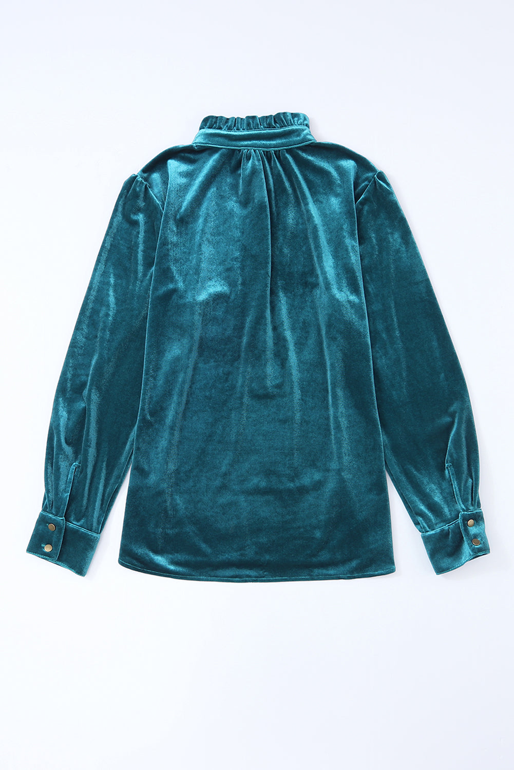 Green Frilled Neck Buttoned Front Velvet Top