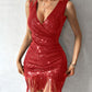 Allover Sequin Tassel Design Party Dress