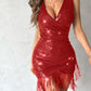 Allover Sequin Tassel Design Party Dress