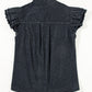 Black Button Front Ruffled Flutter Frayed Denim Top