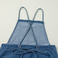 Dusk Blue Adjustable Tie Straps Cropped Wide Leg Denim Overalls