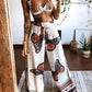 Butterfly Geometric Print Twisted Crop Top & Pocket Design Pants Set