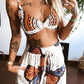 Butterfly Geometric Print Twisted Crop Top & Pocket Design Pants Set