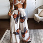 Butterfly Geometric Print Twisted Crop Top & Pocket Design Pants Set