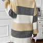 Gray Stripe Colorblock Bubble Sleeve Drop Shoulder Sweater Dress