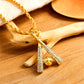 Gold Rhinestone Baseball Pendant Plated Alloy Chain Necklace