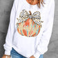 Beige Polka Dot Bow Knot Pumpkin Print Thanksgiving Sweatshirt