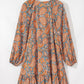 Orange Paisley Print Loose Fit Drawstring High Waist Mini Dress