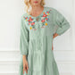 Green Floral Embroidery Tiered Ruffle Hem Dress