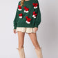 Blackish Green Christmas Bowknot Decor Crewneck Pullover Sweatshirt