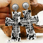 Silvery Cow Spots Faith Cross Western Fashion Dangle Earrings