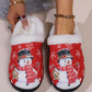 Fiery Red Christmas Snowman Print Plush Home Slippers