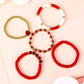 Fiery Red Heart Beaded Multi Layered Elastic Bracelet Set