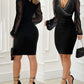 Chiffon Long Sleeve V Neck Bodycon Dress Rhinestone Decor Mini Dress