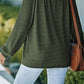 Green Scoop Neck Puff Sleeve Waffle Knit Top