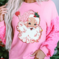 Pink Shiny Father Christmas Graphic Sequin Long Sleeve Top