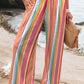 Multicolor Striped Smocked High Waist Wide Leg Pants