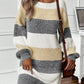 Gray Stripe Colorblock Bubble Sleeve Drop Shoulder Sweater Dress