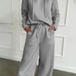 Gray Solid Color Drawstring Hoodie and Wide Leg Pants Set