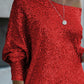 Slash Neck Batwing Sleeve Allover Sequins Dress