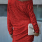 Slash Neck Batwing Sleeve Allover Sequins Dress