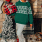 Green Christmas Snowflake Dotted Print Round Neck Sweater