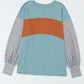 Green Colorblock Striped Bishop Sleeve Top